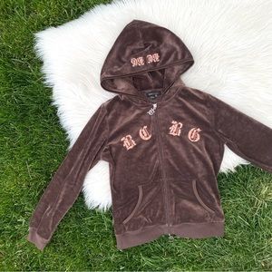 BCBGMaxazria brown sequin 90s Y2K velour track jacket hooded large